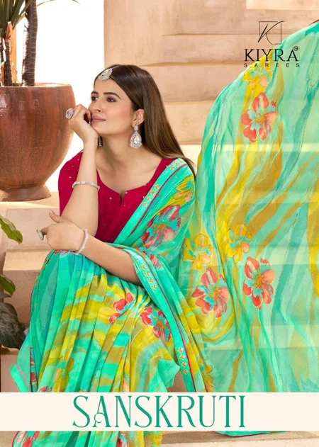 Sanskruti By Kiyra Georgette Printed Ladies Daily Wear Saree Wholesalers In Surat